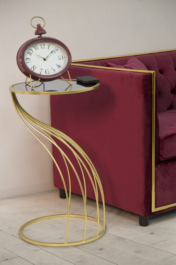 Tavolinetto Portatelefono Elegante in Metallo e Vetro Ø 43x73 cm