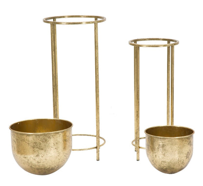 Paar Glam Blumenkübel aus vergoldetem Metall, Ø 27x62 und 21,5x52 cm