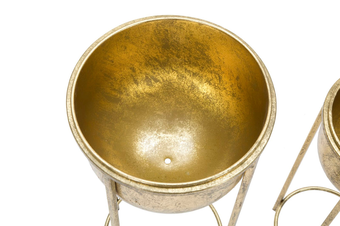 Paar Glam Blumenkübel aus vergoldetem Metall, Ø 27x62 und 21,5x52 cm