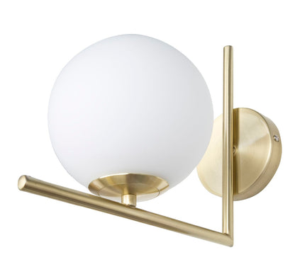 Glamour Wandleuchte aus goldenem Metall mit opaler Glaskugel 15x25x22 cm