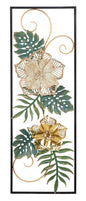 Decorative iron panel with metal leaves - 31x4x90 cm