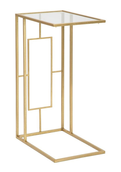 Tavolino Elegante in Metallo Dorato con Piano in Vetro 40,5x25,5x60 cm