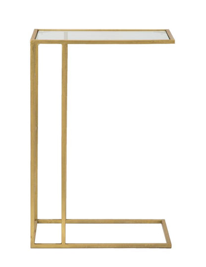 Tavolino Elegante in Metallo Dorato con Piano in Vetro 40,5x25,5x60 cm