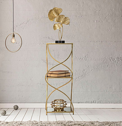 Telefonbeistelltisch Twisty aus goldenem Metall 30x30x80 cm