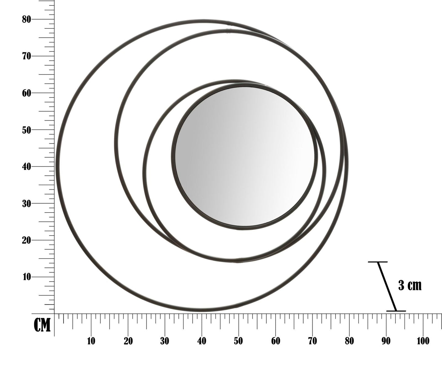 Runder Spiegel aus schwarzem Metall 80x3 cm (Ø)