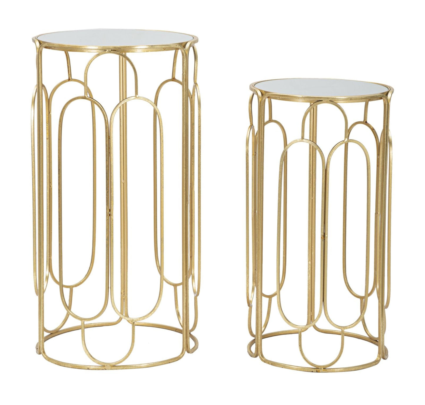 Runde Beistelltische Arty aus goldenem Metall mit Spiegelglasplatte