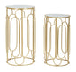 Arty Round Golden Metal Coffee Tables with Mirrored Glass Top