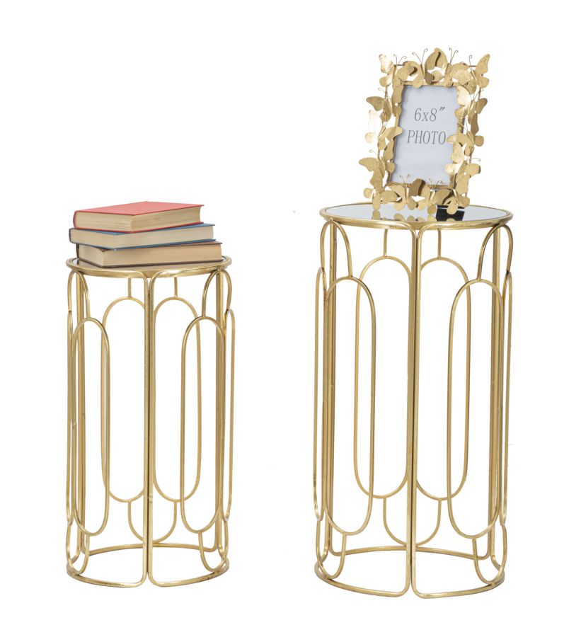 Runde Beistelltische Arty aus goldenem Metall mit Spiegelglasplatte