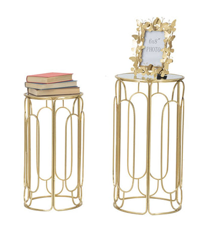 Runde Beistelltische Arty aus goldenem Metall mit Spiegelglasplatte