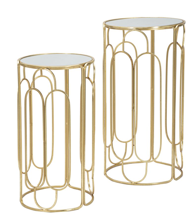 Runde Beistelltische Arty aus goldenem Metall mit Spiegelglasplatte