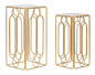 Pair of Square Gilded Metal Nesting Tables with Mirrored Glass Tops 34x34x70 cm and 29x29x60 cm
