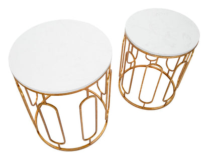 Set di Tavolini Tory in Marmo - Coppia Elegante Ø 46x55 e Ø 39x48