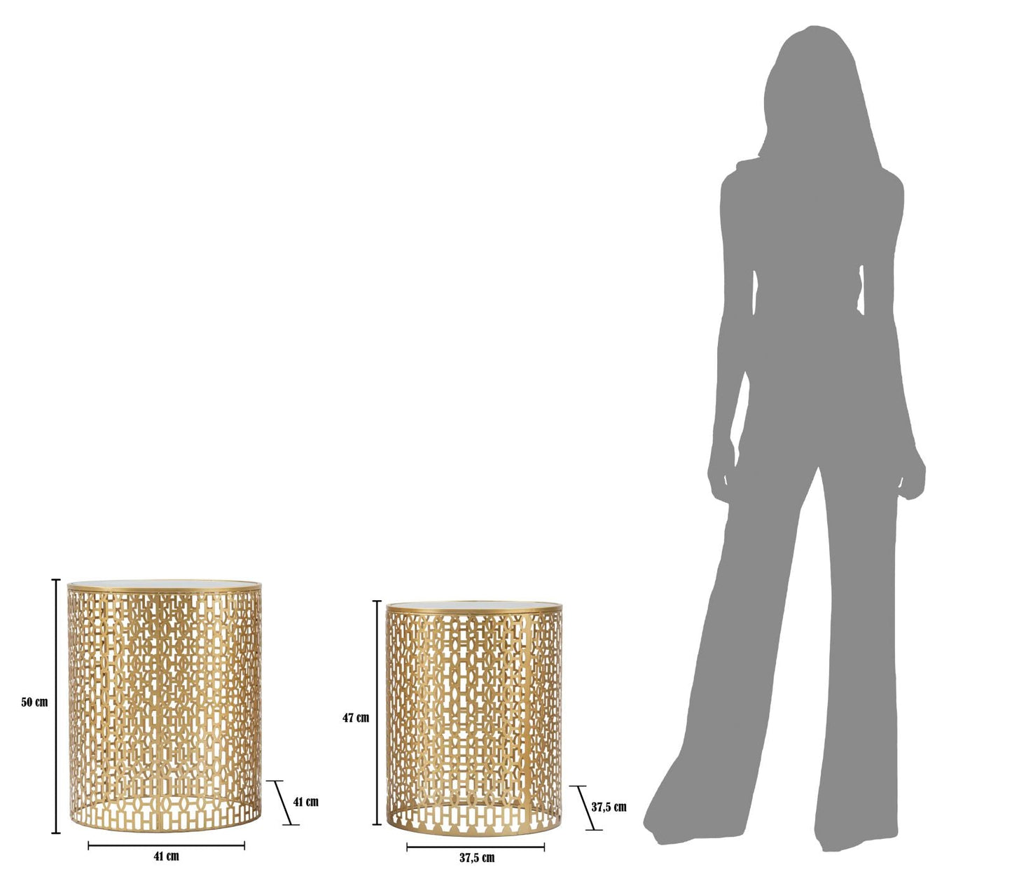 Set von Oblin Beistelltischen Elegant cm ø 41x50-37,5x47