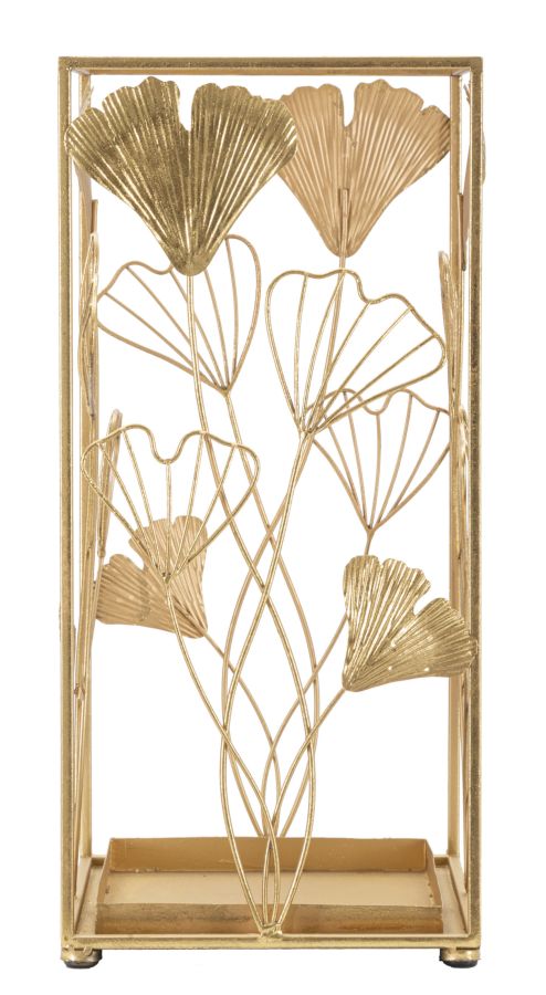 Eleganter Schirmständer aus goldfarbenem Metall mit Blumenverzierungen 22,5x22,5x48,5 cm