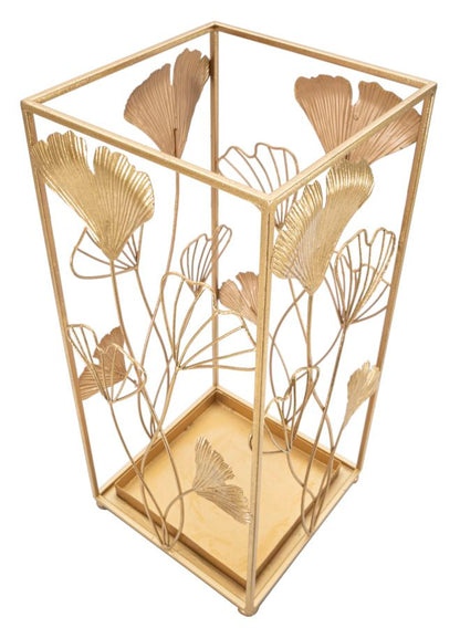 Eleganter Schirmständer aus goldfarbenem Metall mit Blumenverzierungen 22,5x22,5x48,5 cm