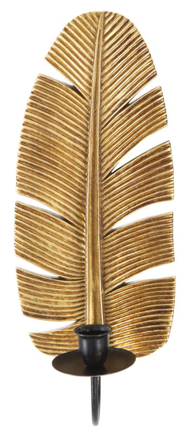 Wandkerzenhalter aus Metall in Palmenblatt-Form - 12,8x8,9x31,2 cm