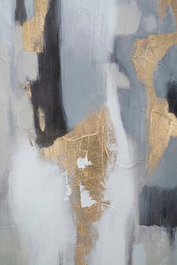 Abstract painting on gray/gold canvas 80x2.8x100 cm