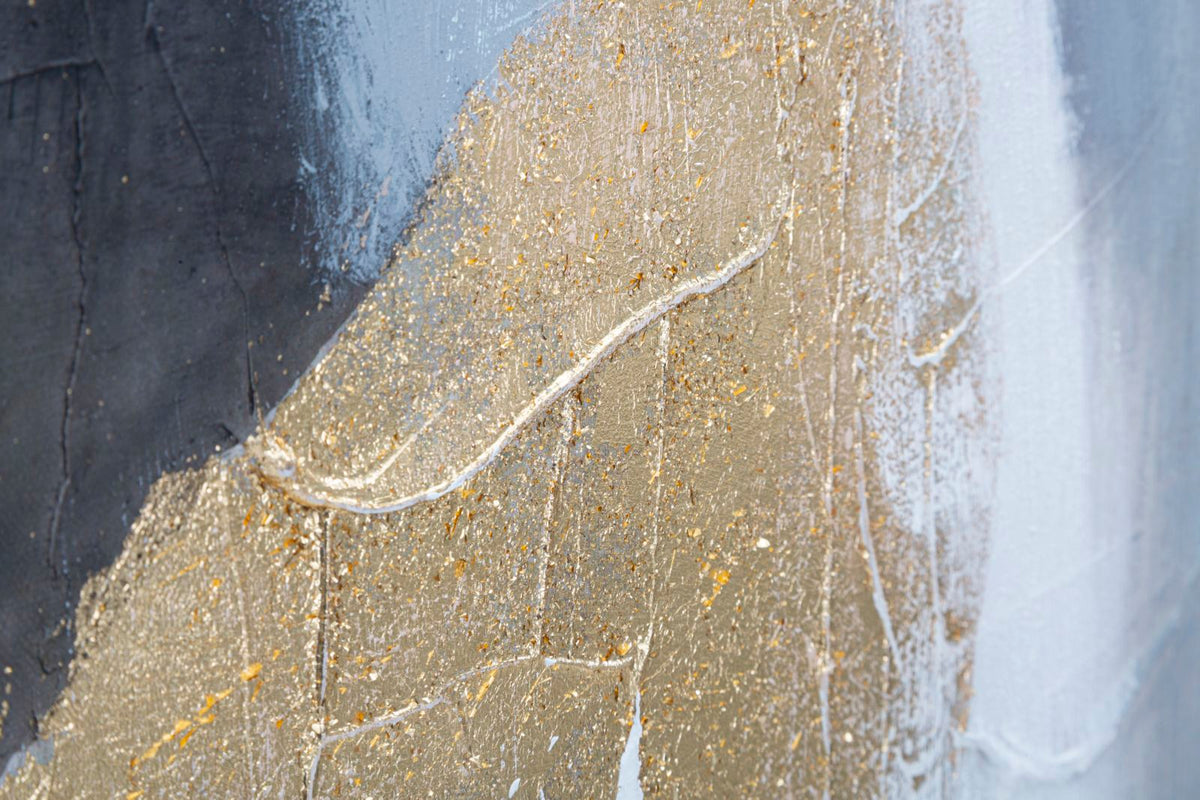 Abstract painting on gray/gold canvas 80x2.8x100 cm