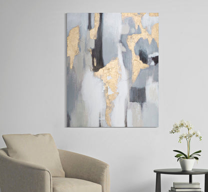 Abstract painting on gray/gold canvas 80x2.8x100 cm