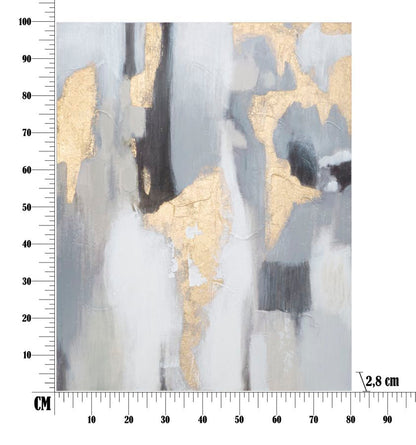 Abstract painting on gray/gold canvas 80x2.8x100 cm