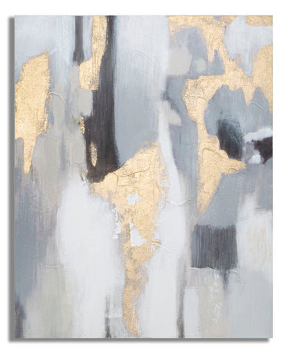 Abstract painting on gray/gold canvas 80x2.8x100 cm