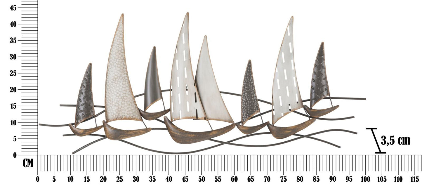 Dekoratives Eisenpaneel mit Segelbooten - 100x3x44 cm