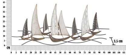 Dekoratives Eisenpaneel mit Segelbooten - 100x3x44 cm