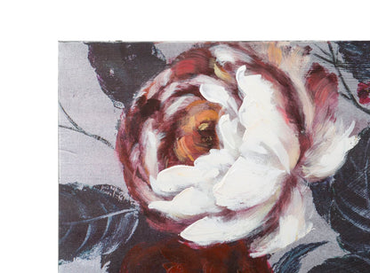 Dipinto su Tela: Fiore Rosso e Bianco su Sfondo Nero - 120x3,7x60 cm