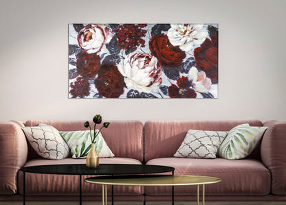 Dipinto su Tela: Fiore Rosso e Bianco su Sfondo Nero - 120x3,7x60 cm