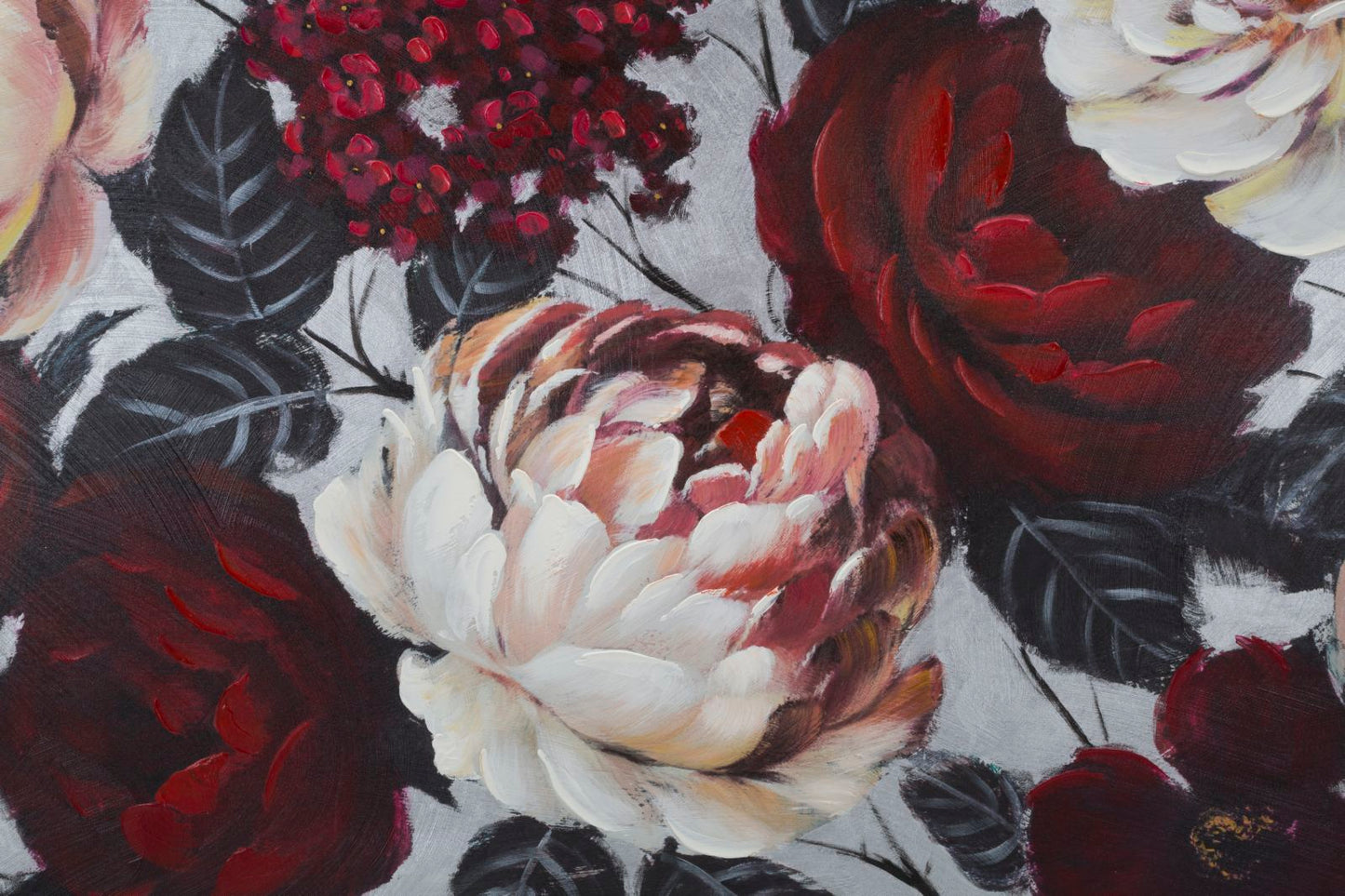 Gemälde auf Leinwand Weiße und rote Blumen mit hellem Hintergrund 150x3,8x76
