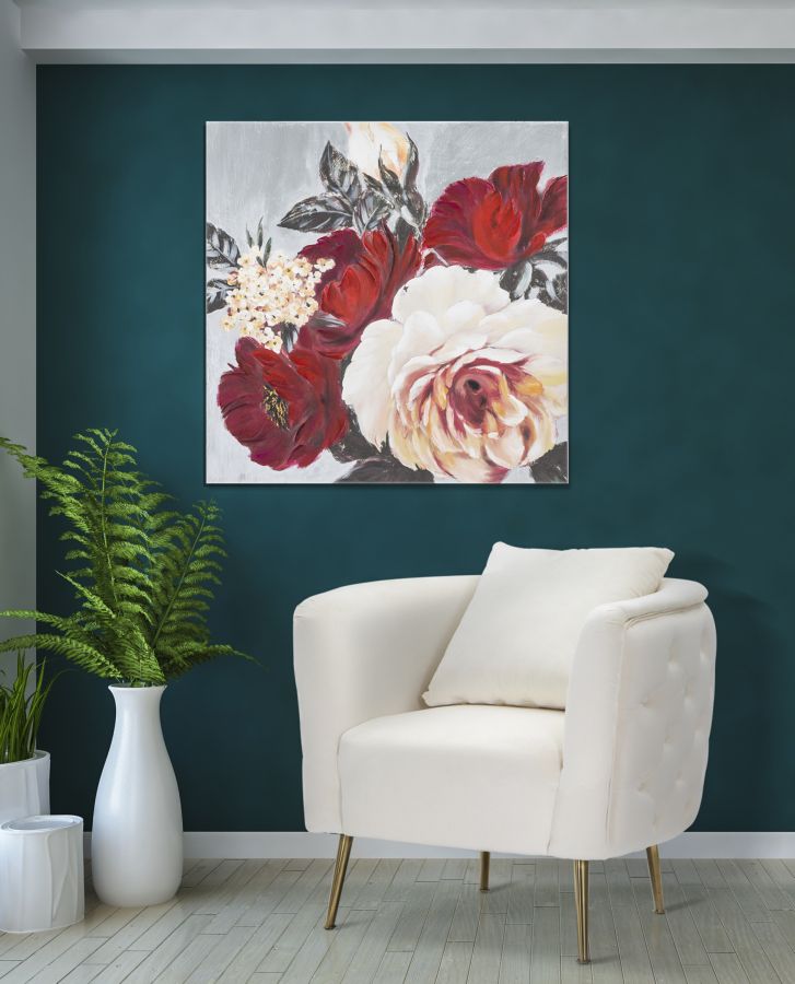 Dipinto su Tela con Fiori Rossi - Design Floreale Quadrato 90x3,7 cm