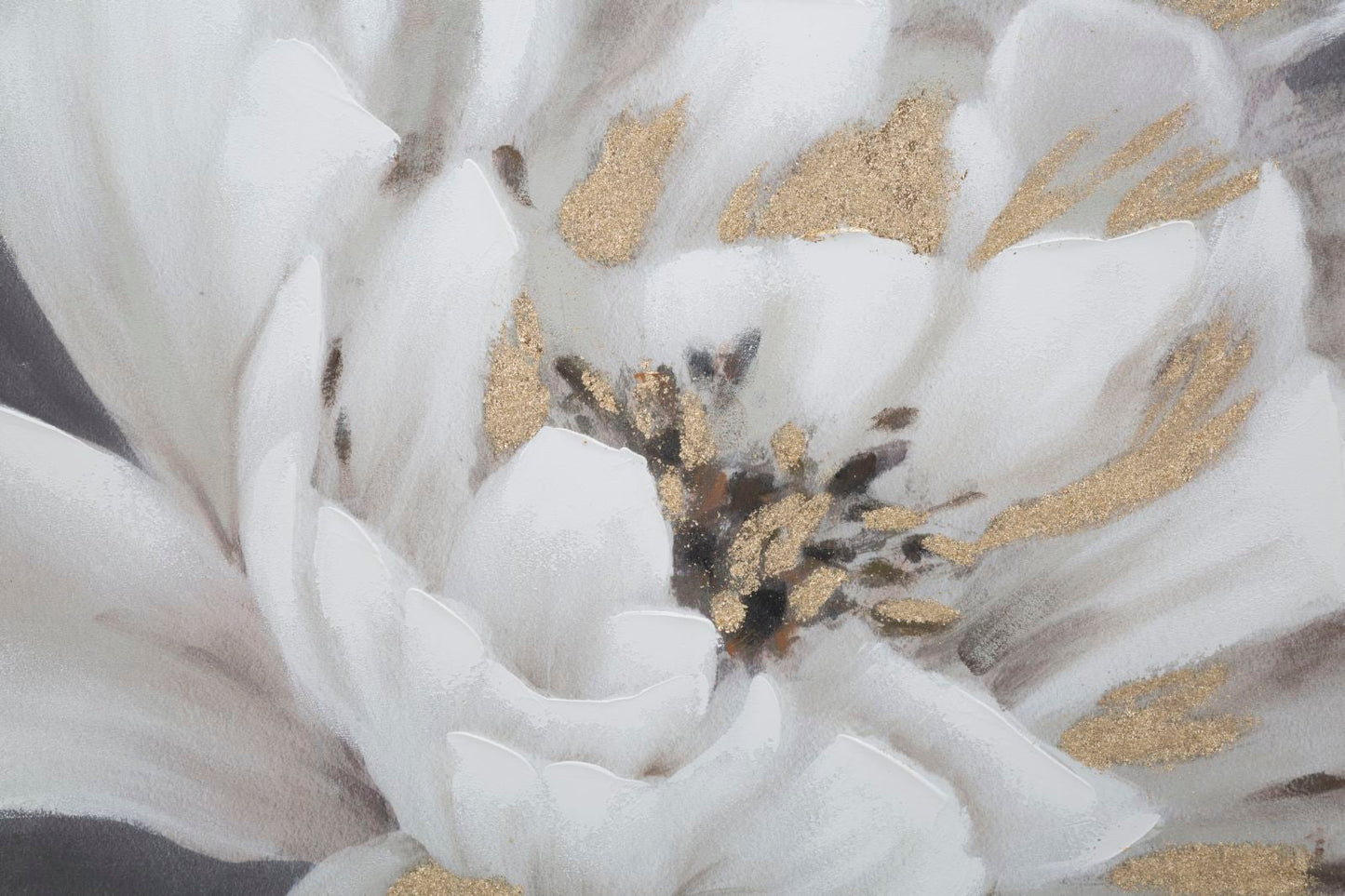 Elegantes florales Gemälde auf Leinwand Weiß/Gold 80x3,7x100 cm
