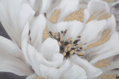 Elegantes florales Gemälde auf Leinwand Weiß/Gold 80x3,7x100 cm