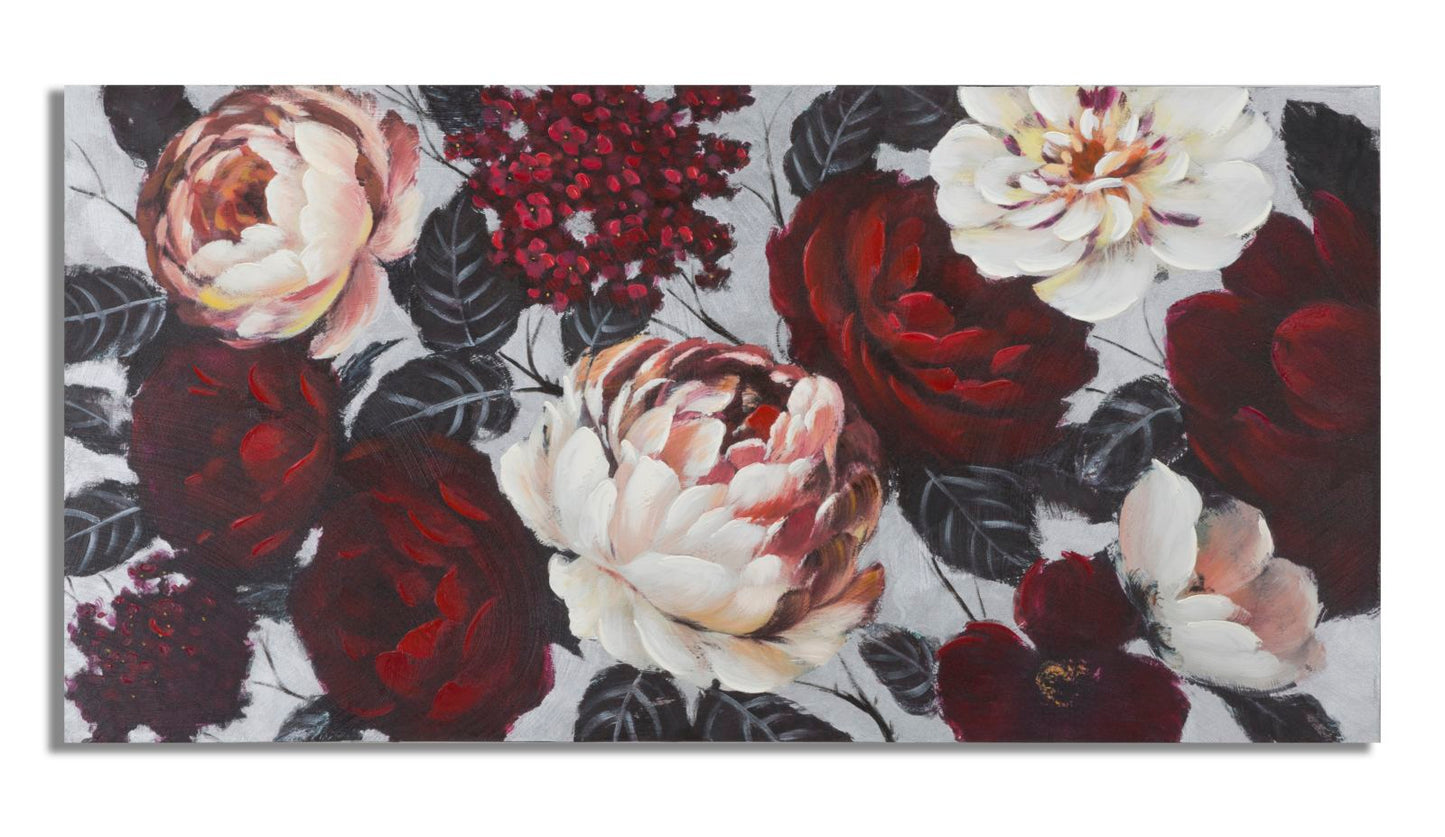 Gemälde auf Leinwand Weiße und rote Blumen mit hellem Hintergrund 150x3,8x76