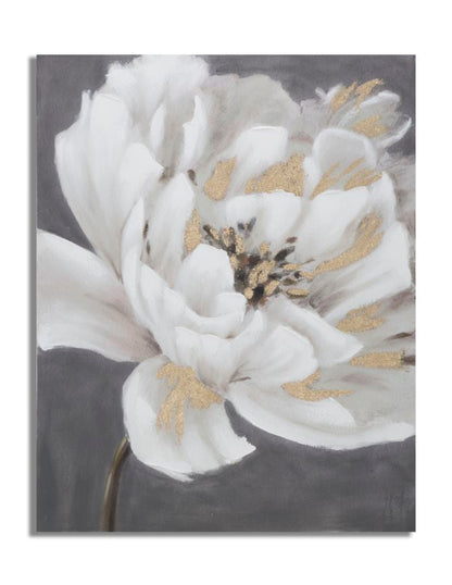 Elegantes florales Gemälde auf Leinwand Weiß/Gold 80x3,7x100 cm
