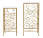 Pair of Elegant Gold-Tone Metal Side Tables with White Marble Top