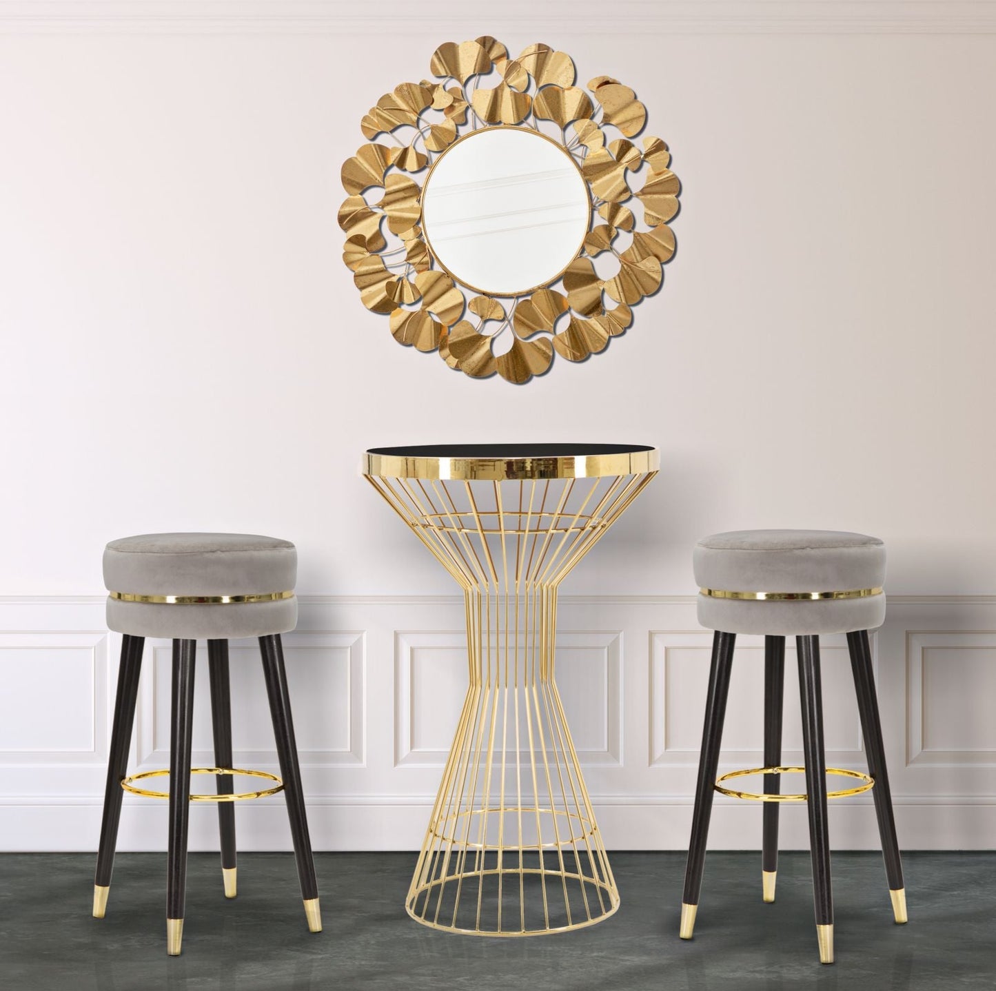 Barhocker Pariser Stil Grau/Gold ø 35x74 cm
