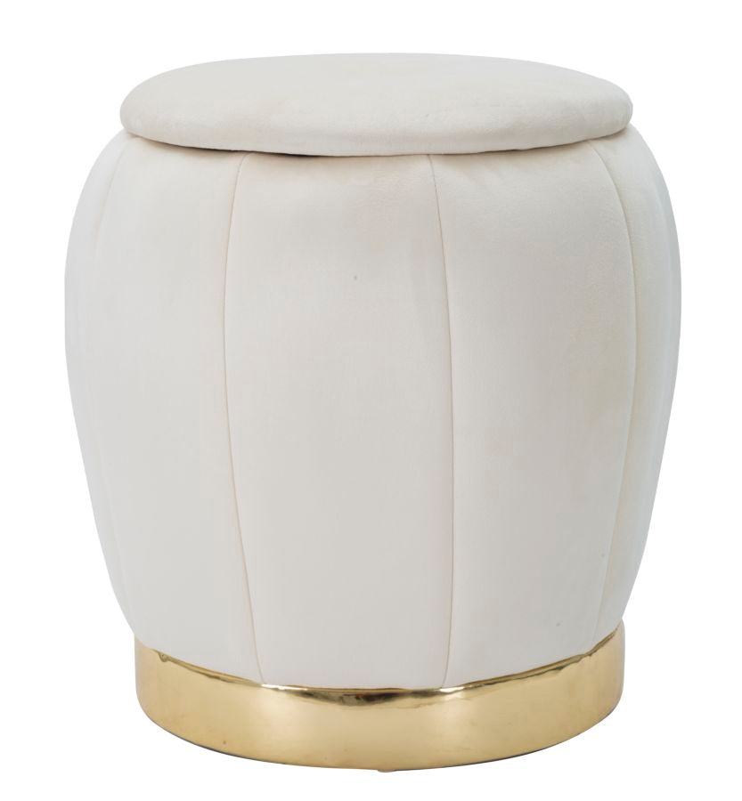 Pouf Paris Cremefarben/Gold Ø 43 cm Elegant mit Stauraum