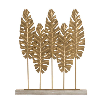 Skulptur Blatt Lang aus vergoldetem Metall 47x10x57,5 cm