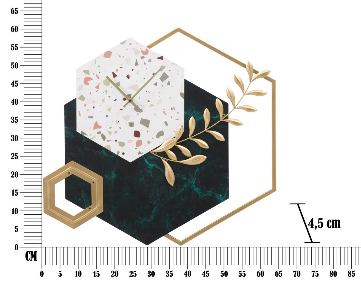 Elegant hexagonal wall clock 62x4.5x62 cm