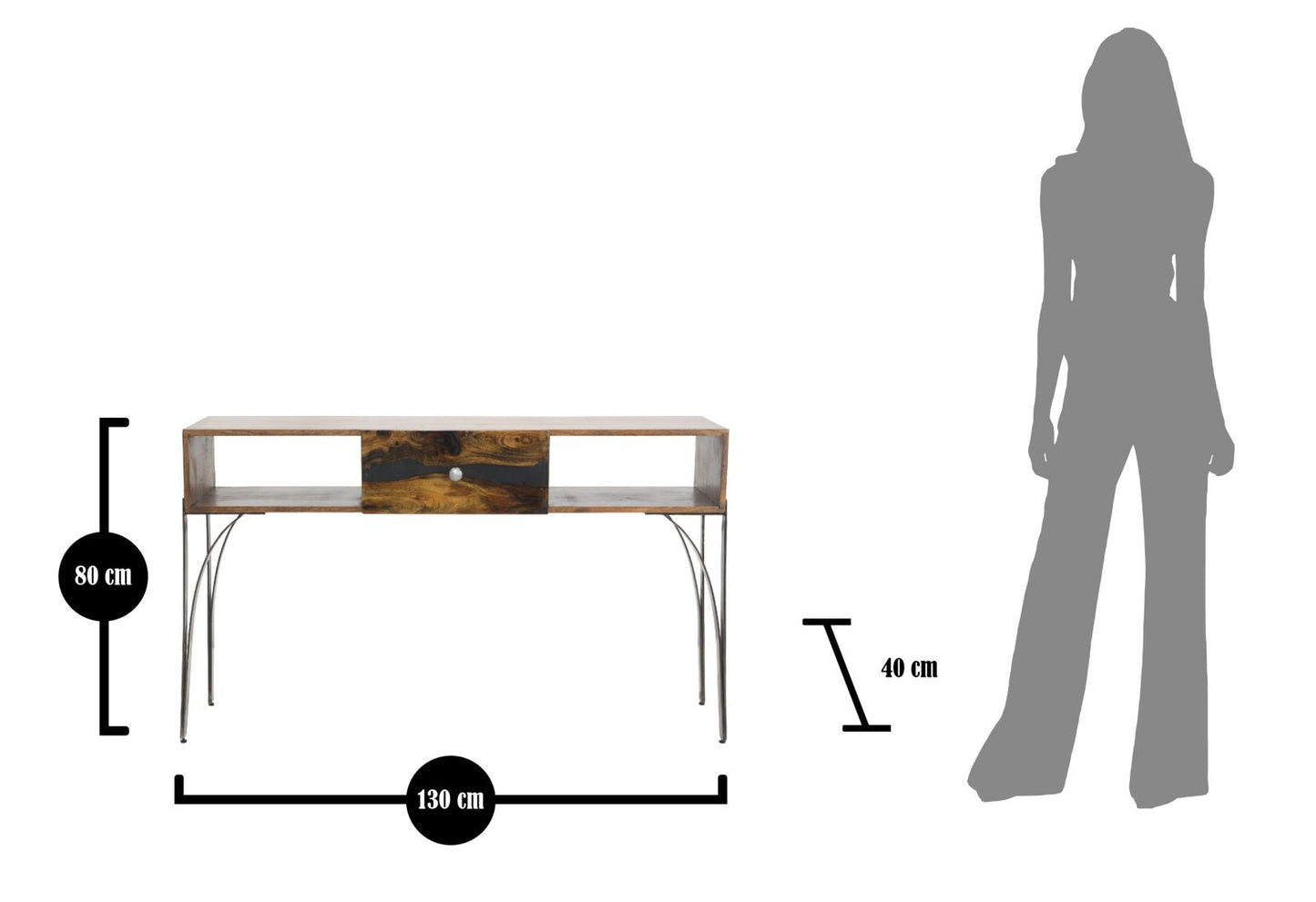 Konsole Mustang aus Nilotica-Akazien-Massivholz 130x40x80