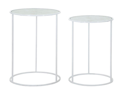 Elegante Beistelltische Harts – Set aus 2 Stück in Weiß Metall Ø 43x60 und 38x55 cm