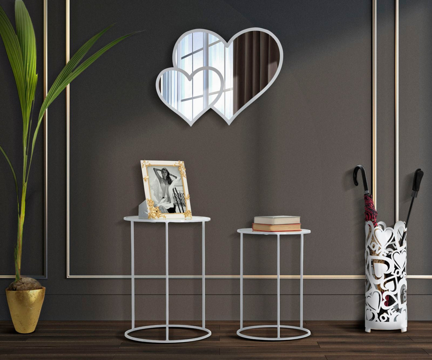 Elegante Beistelltische Harts – Set aus 2 Stück in Weiß Metall Ø 43x60 und 38x55 cm