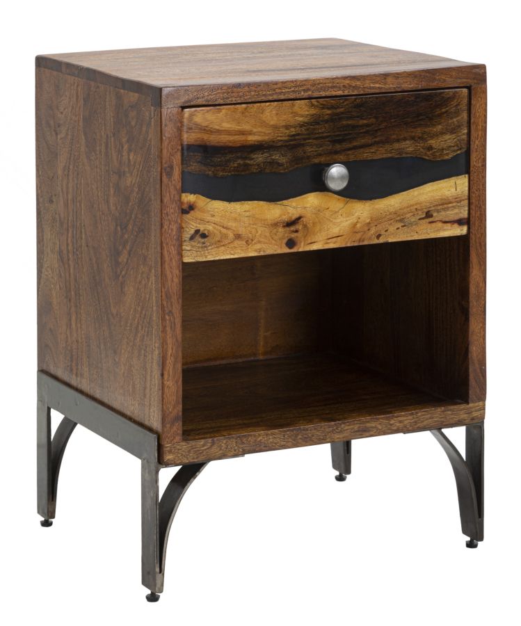 Comodino elegante Mustang in legno di acacia nilotica cm 44x40x60
