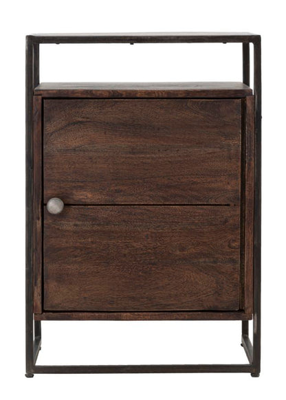 Comodino Elegante in Legno di Acacia Nilotica cm 45x30x66 con Anta e Ripiano