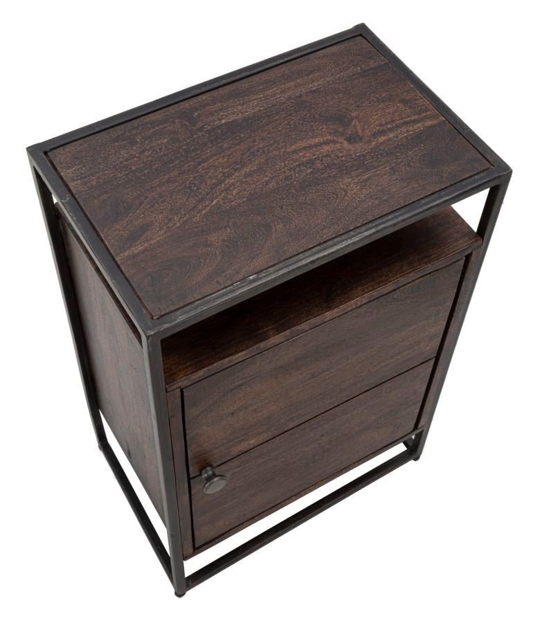Comodino Elegante in Legno di Acacia Nilotica cm 45x30x66 con Anta e Ripiano