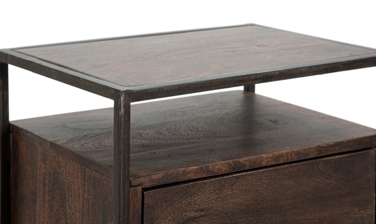 Comodino Elegante in Legno di Acacia Nilotica cm 45x30x66 con Anta e Ripiano