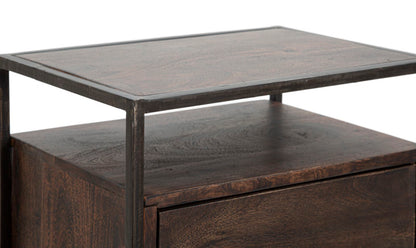 Comodino Elegante in Legno di Acacia Nilotica cm 45x30x66 con Anta e Ripiano