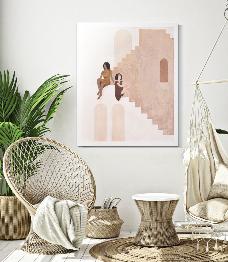 Leinwandbild "Zwei Frauen auf der Treppe" - 80x3,7x100 cm