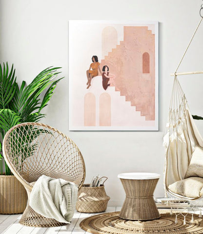 Leinwandbild "Zwei Frauen auf der Treppe" - 80x3,7x100 cm